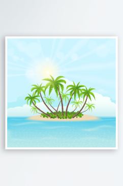 海岛海景椰树美景插画