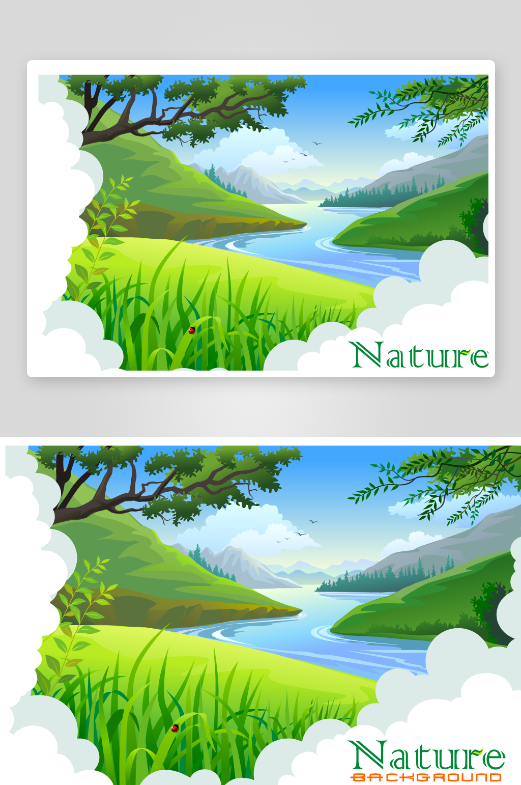 天空树林草地风景画矢量插画素材