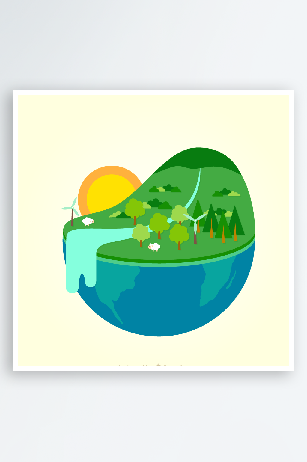 海景山脉树林美景插画素材