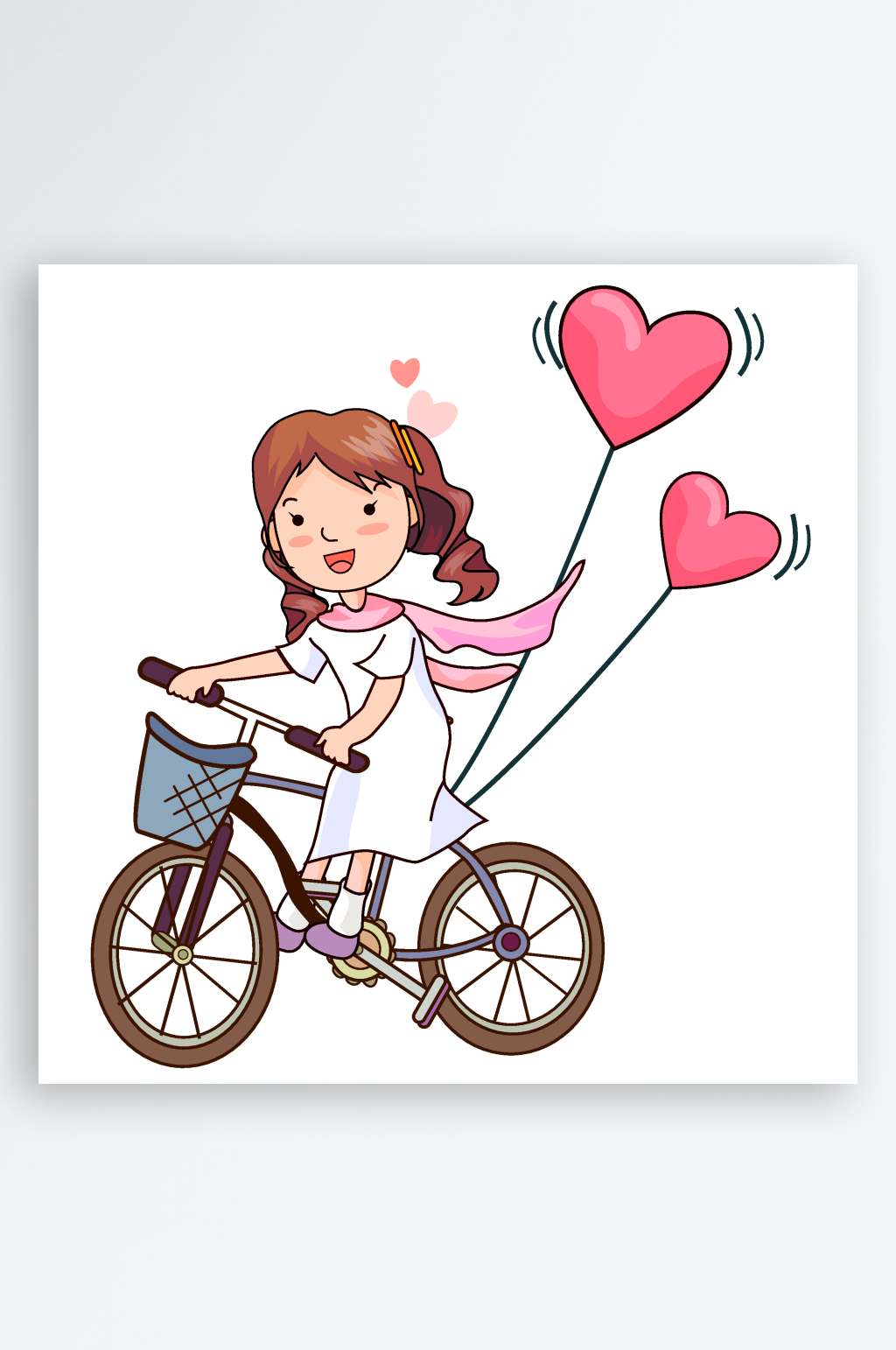 矢量骑单车的女孩插画素材