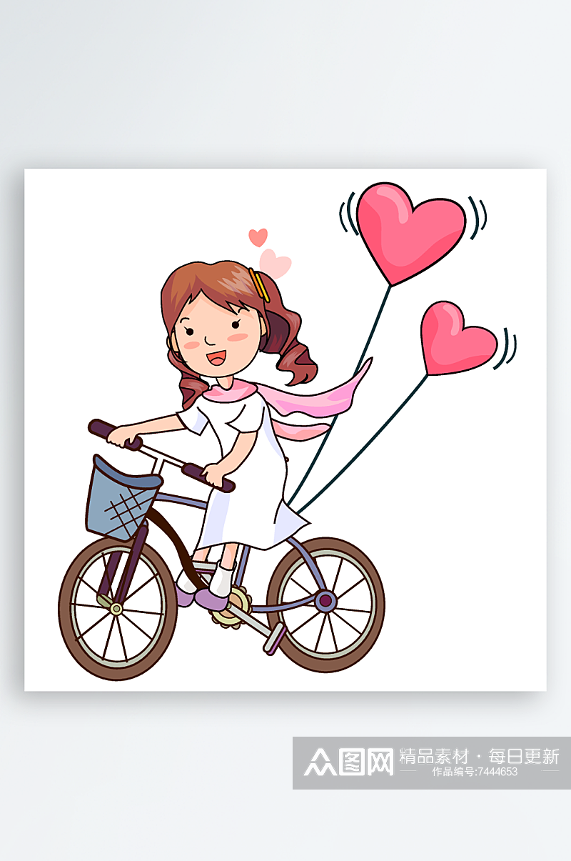 矢量骑单车的女孩插画素材