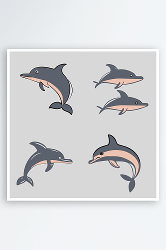 海豚卡通风格免抠图小元素