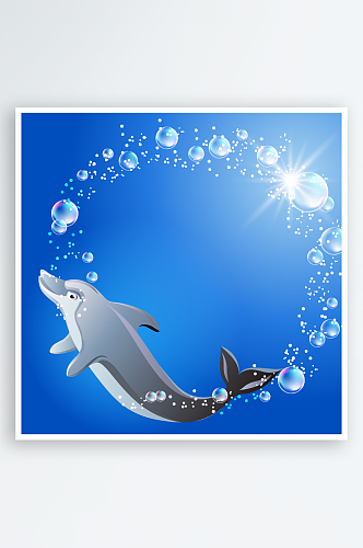 矢量海豚海水风景画插画
