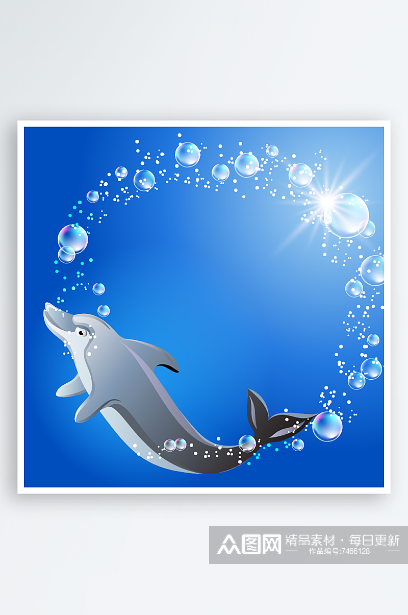 矢量海豚海水风景画插画素材