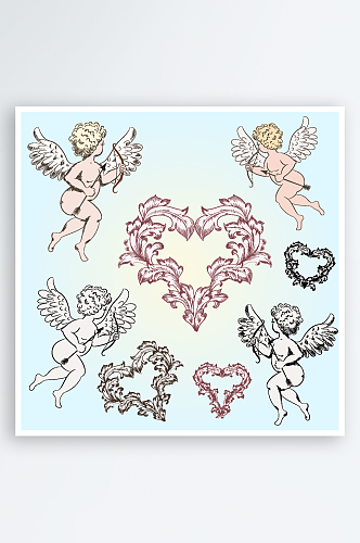 矢量天使情人节图标背景素材