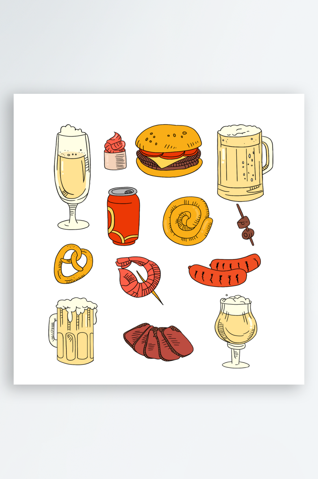 啤酒烤肉插画素材素材