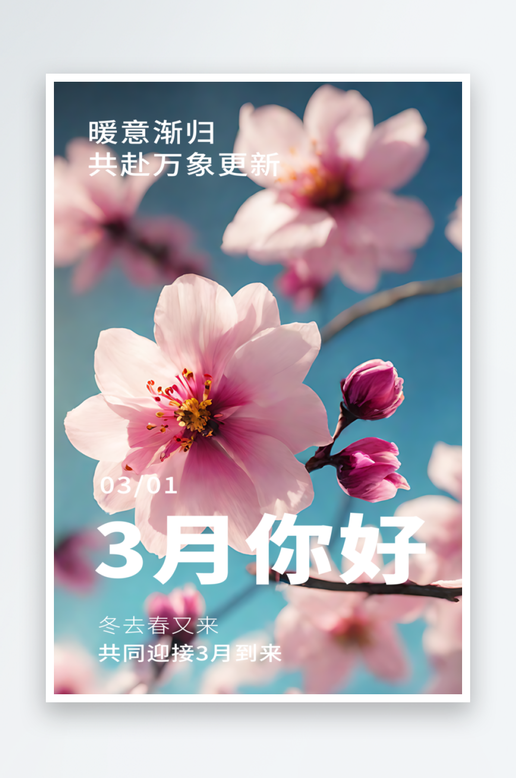 3月你好问候摄影图海报素材