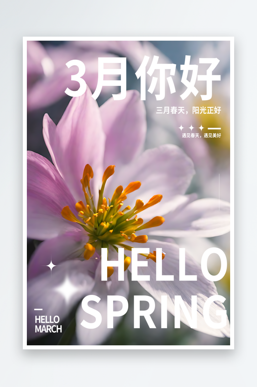 3月你好春天花朵摄影图海报素材