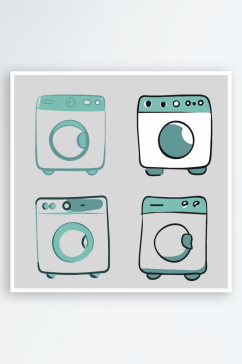 洗衣机卡通风格免抠图小元素