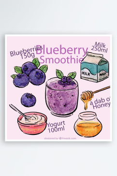 彩绘蓝莓奶昔食谱矢量素材