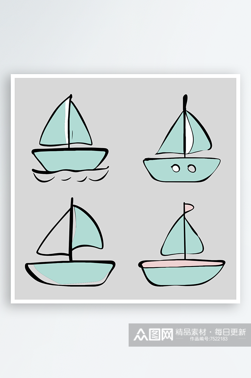 帆船卡通风格免抠图元素素材