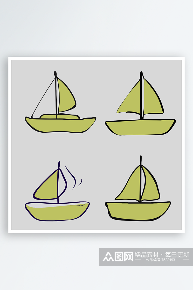 帆船卡通风格免抠图小元素素材