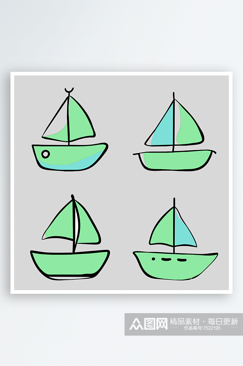 帆船卡通风格免抠图小元素素材