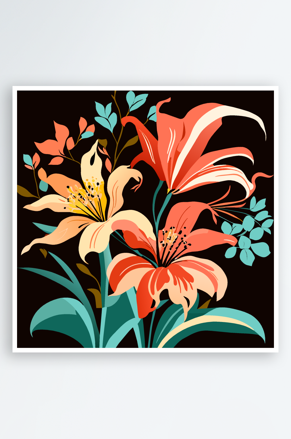 植物树叶花卉水彩插画素材素材