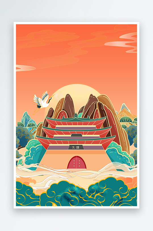 中式国潮山水背景