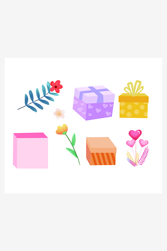情人节妇女节礼物盒鲜花元素