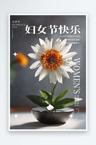 花朵妇女节祝福宣传摄影图海报