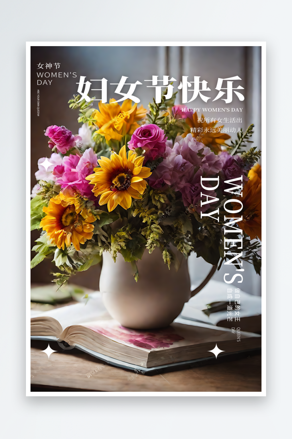 花朵妇女节祝福宣传摄影图海报素材