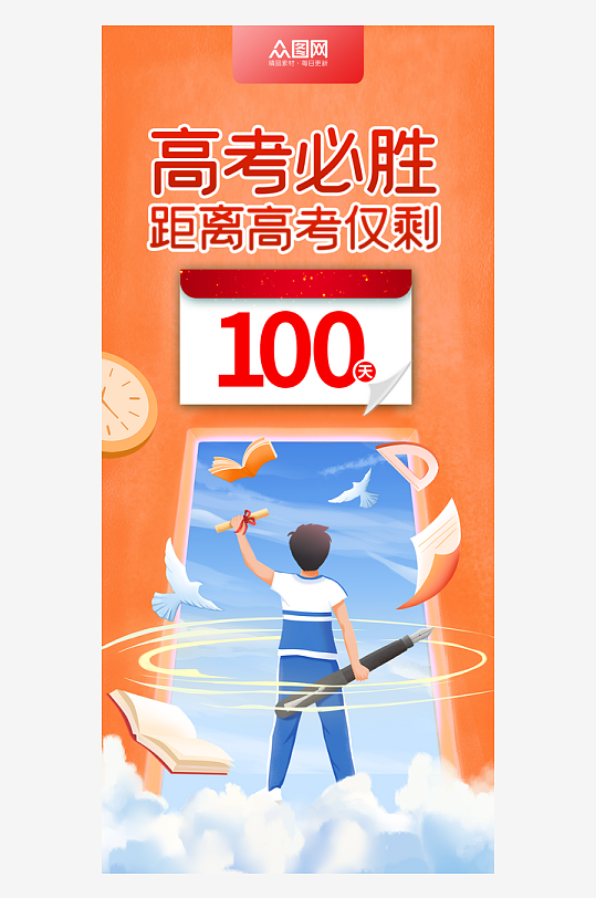高考倒计时100天海报-众图网