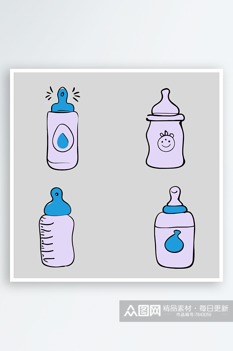 奶瓶卡通风格免抠图元素素材