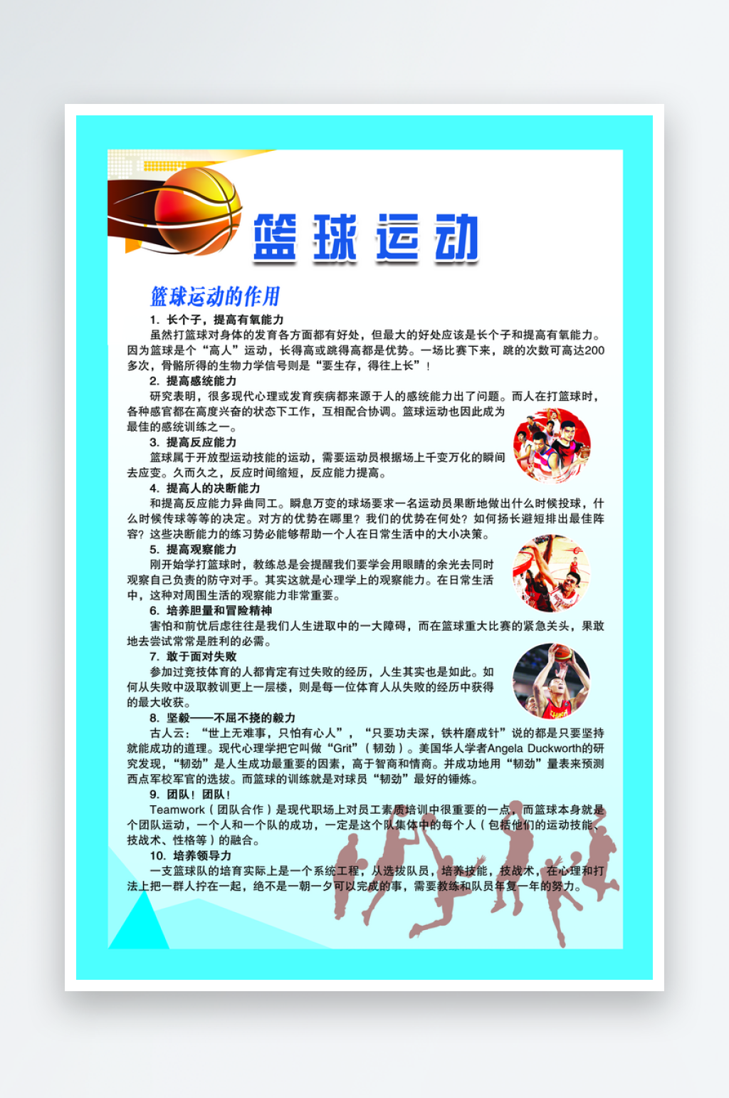 学校校本课程篮球的作用展板素材