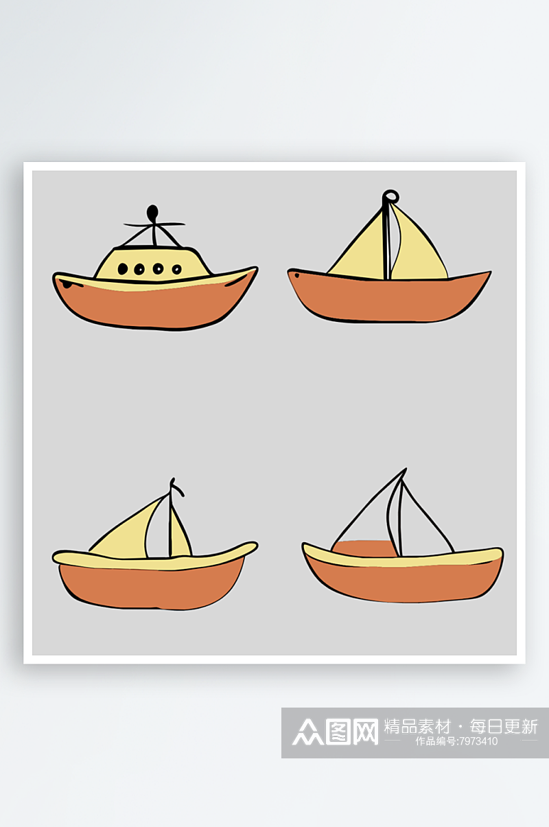 船卡通风格免抠图小元素素材