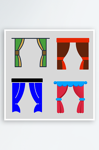 窗帘卡通风格免抠图小元素