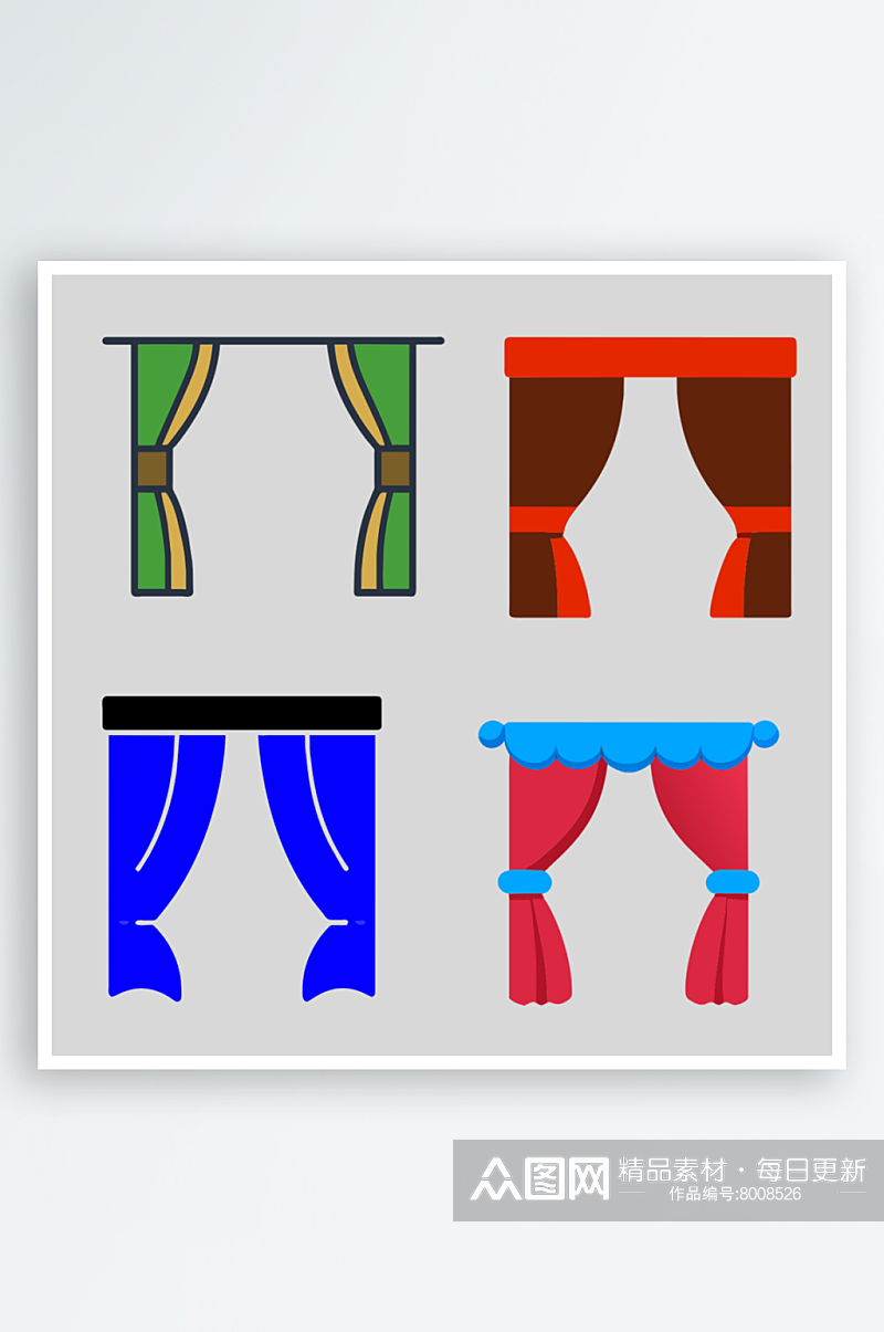 窗帘卡通风格免抠图小元素素材