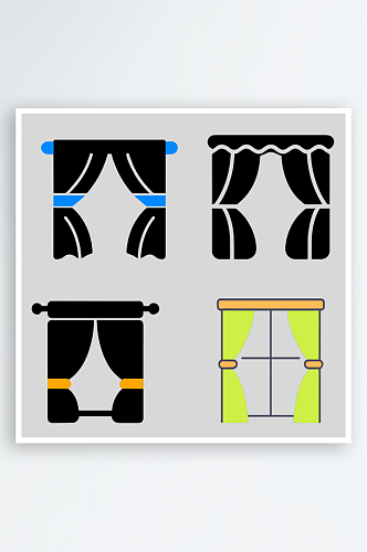 窗帘卡通风格免抠图小元素