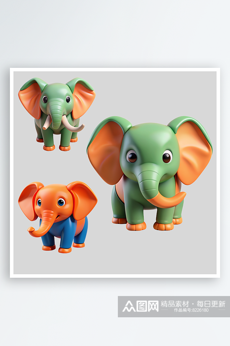 3D大象免抠图立体设计小元素素材