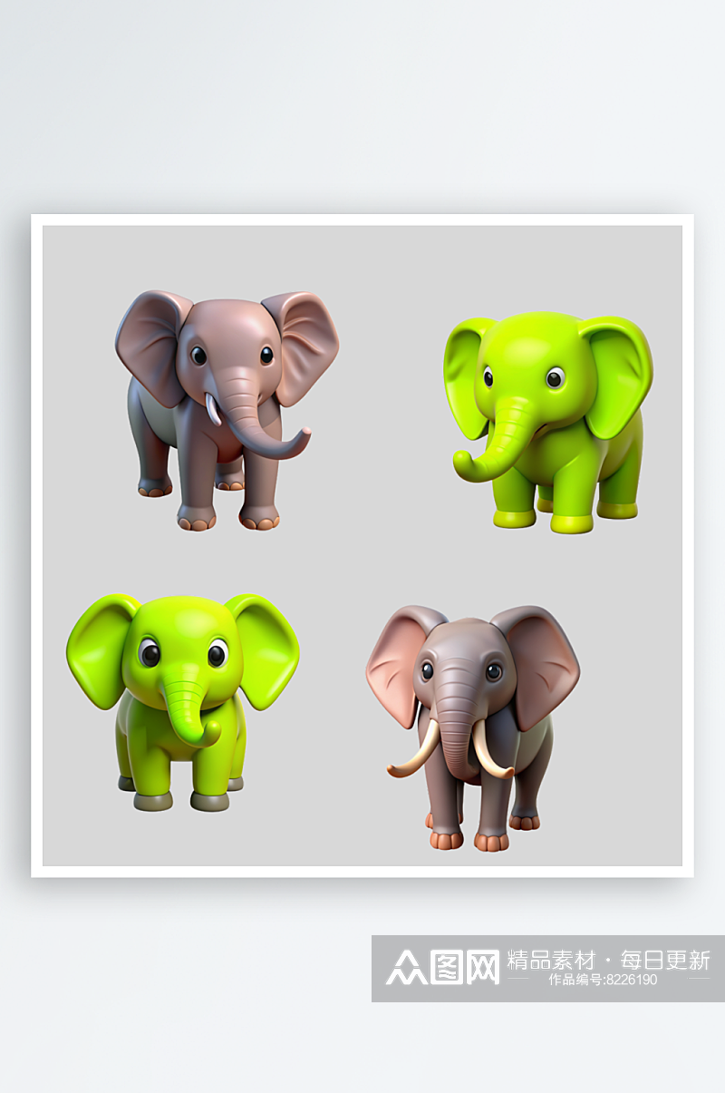 3D大象免抠图立体设计小元素素材