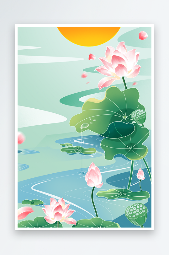 國潮背景插畫山水云風(fēng)景海報