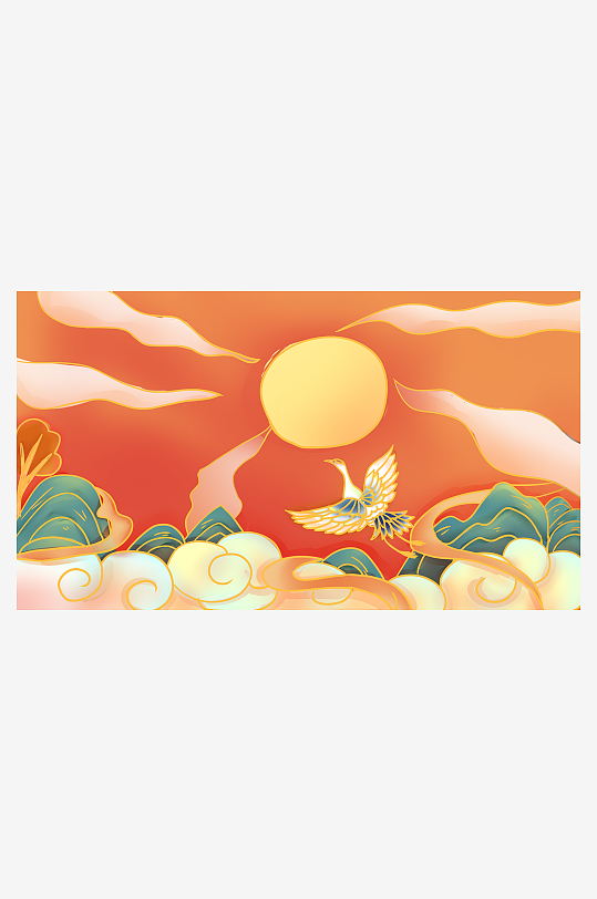 國(guó)潮背景插畫(huà)山水云風(fēng)景海報(bào)
