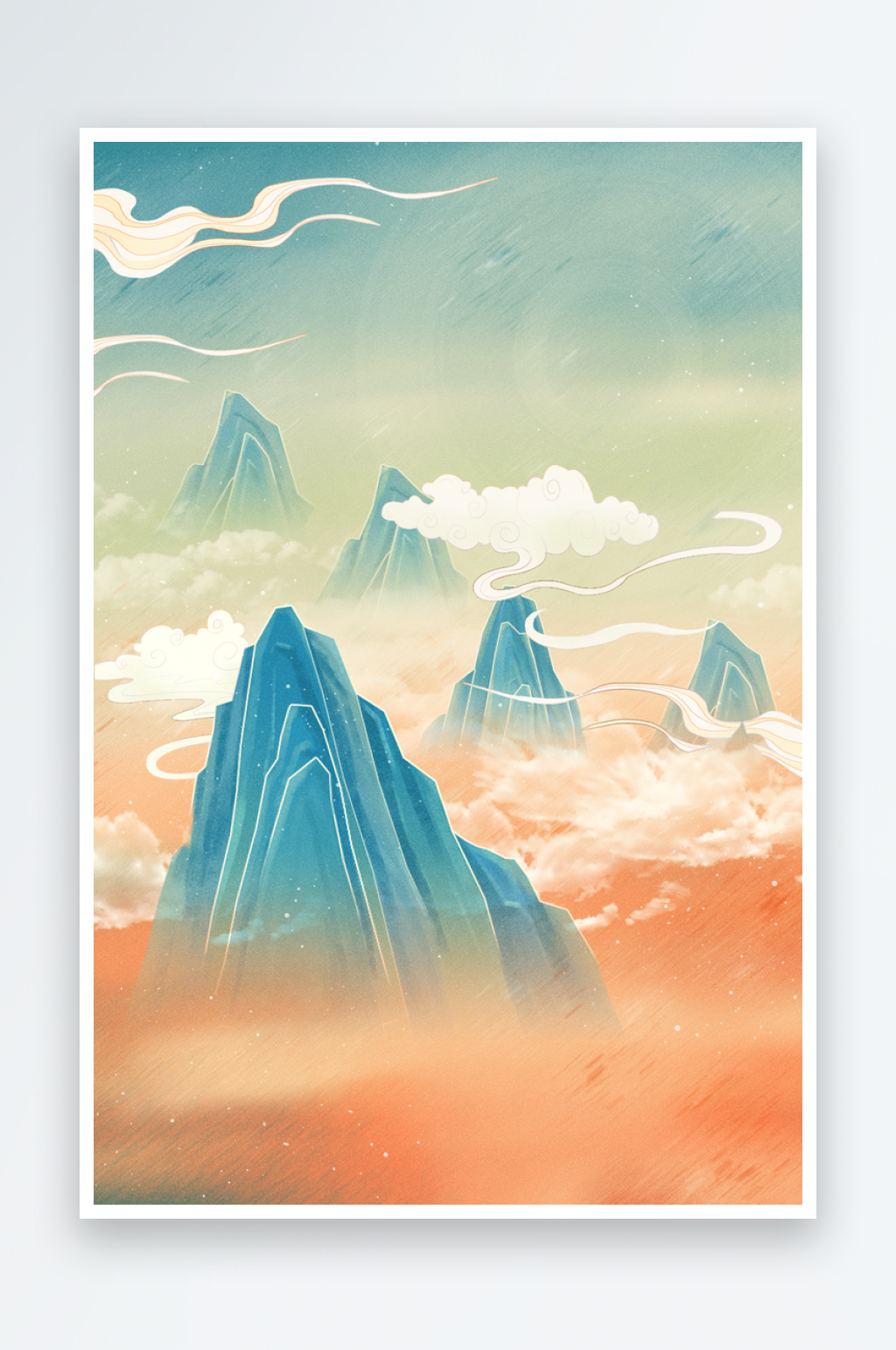 国潮背景插画山水云风景海报素材