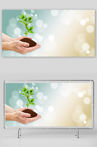 植树节绿色简约展板背景海报背景素材PSD