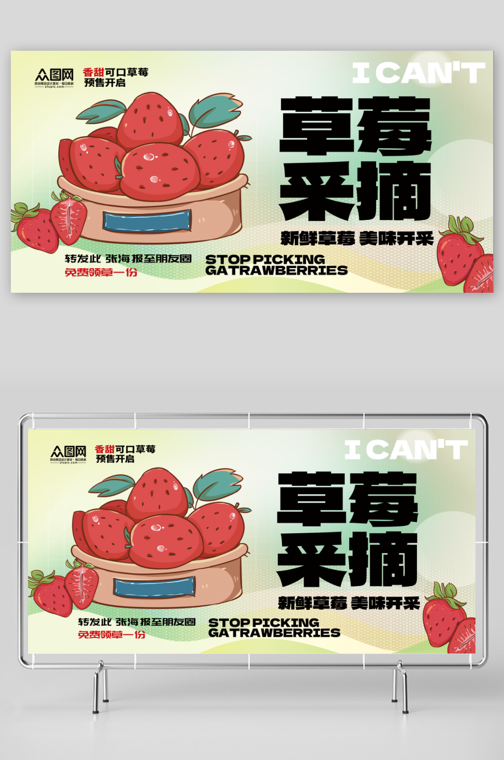 大气采摘草莓活动宣传展板素材