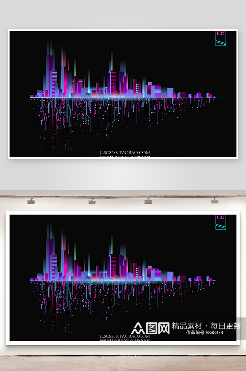 AI数字艺术未来感科技化城市夜晚背景插画素材