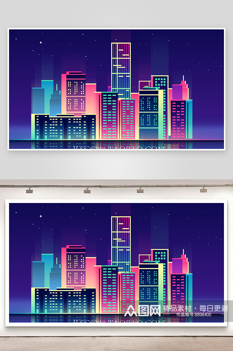 AI数字艺术未来感科技化城市夜晚背景插画素材