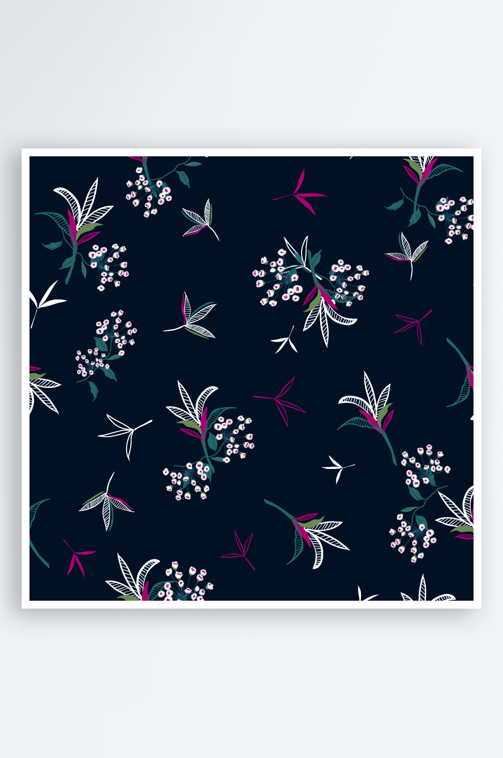 精致素雅花卉叶子碎花无缝图素材