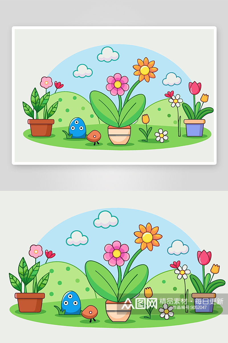 简约春天植物插画素材图背景素材