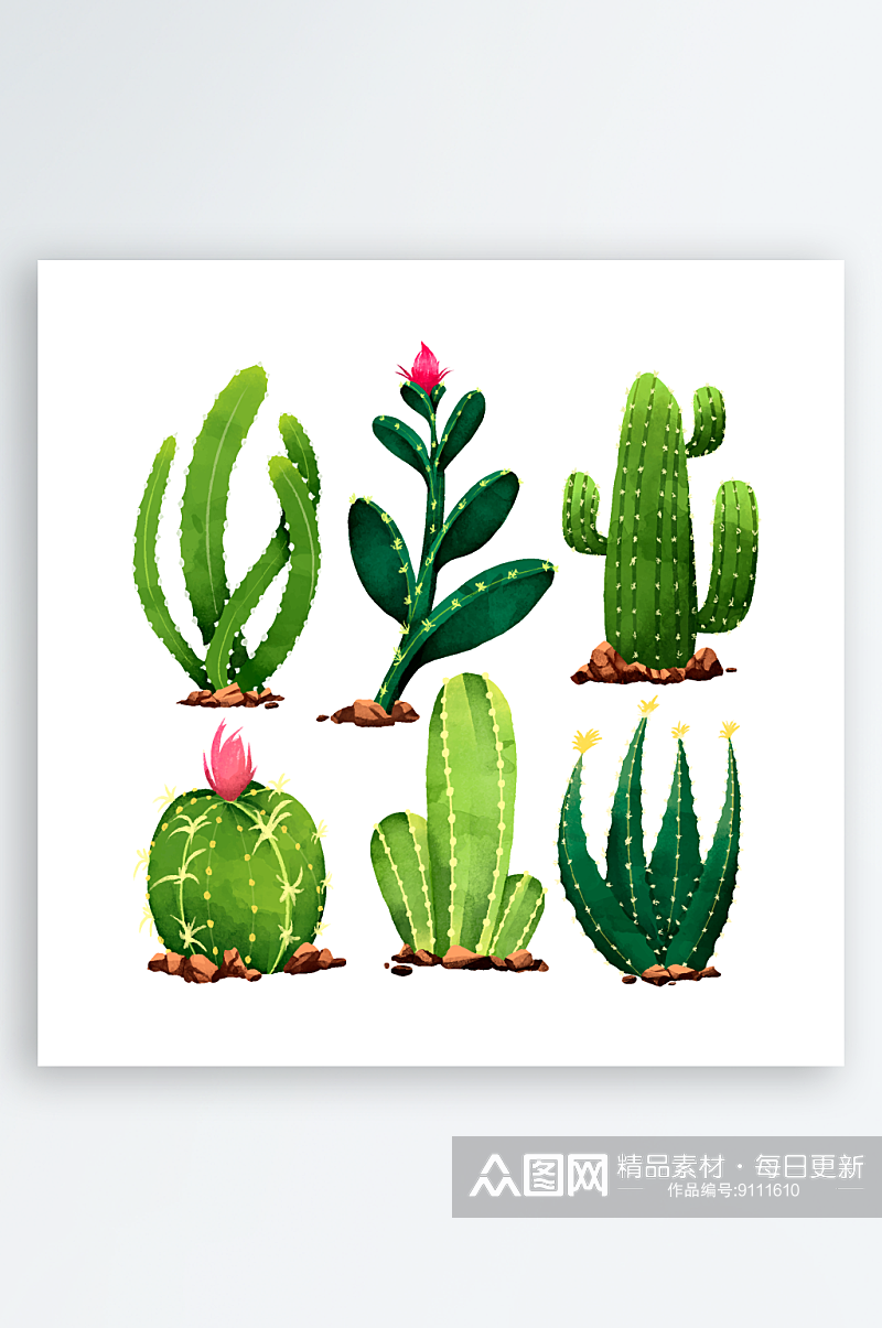 可爱卡通手绘植物盆栽插画素材