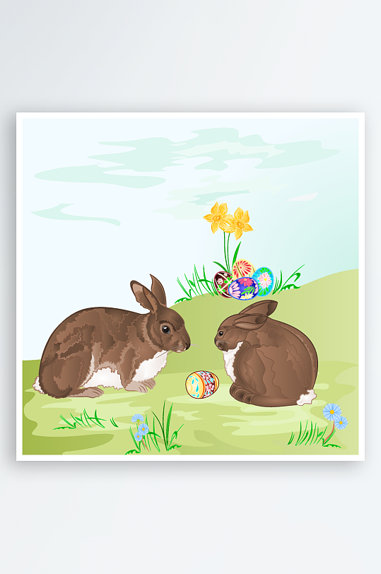矢量卡通手绘复活节兔子彩蛋插画