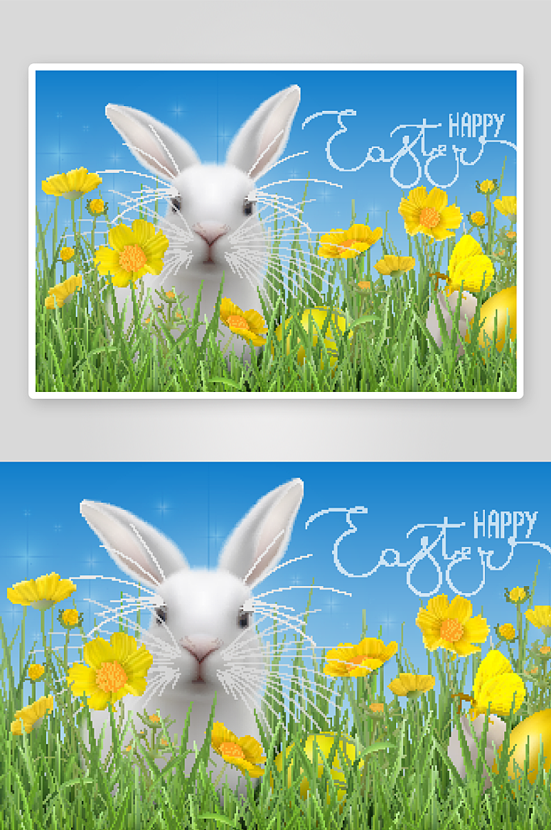 矢量卡通手绘复活节兔子彩蛋插画素材