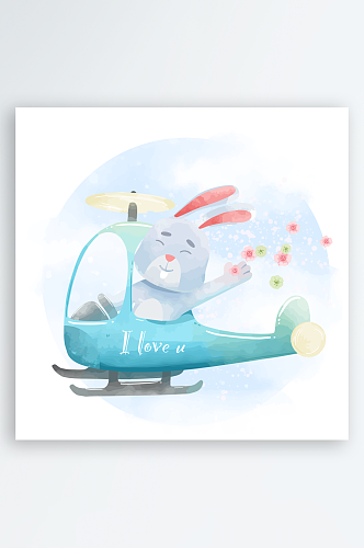 开直升飞机可爱兔子