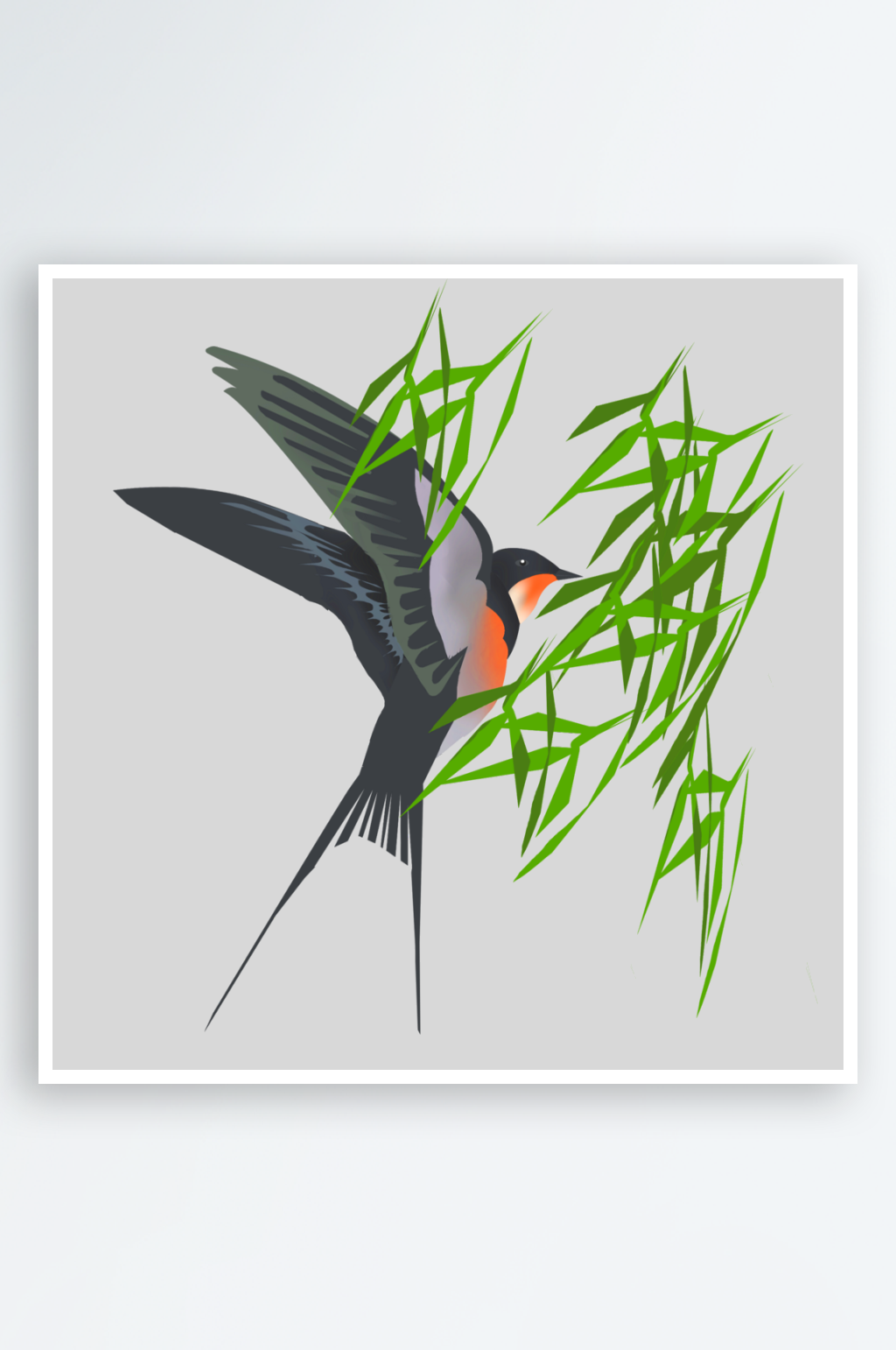 春天绿色春季水墨柳树柳枝柳条柳叶插画素材