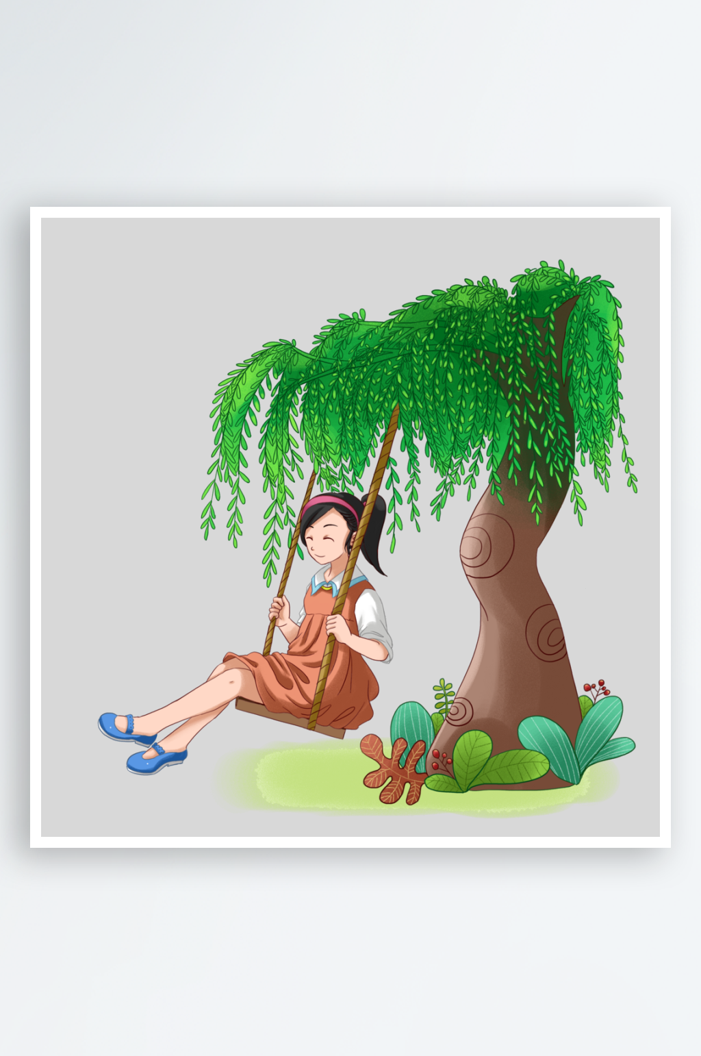 春天绿色春季水墨柳树柳枝柳条柳叶海报插画素材