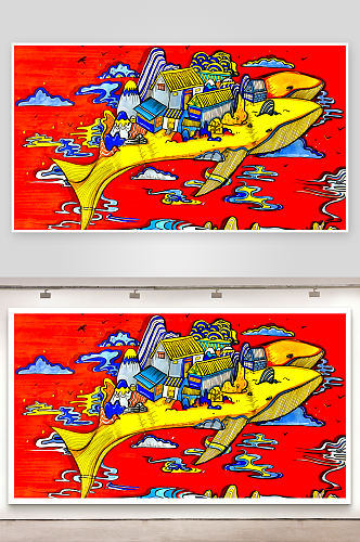波普风涂鸦抽象蒸汽波手绘海报涂鸦AI插画