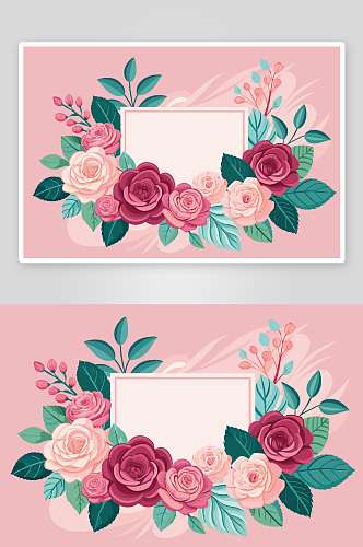 粉色花朵边框背景素材图