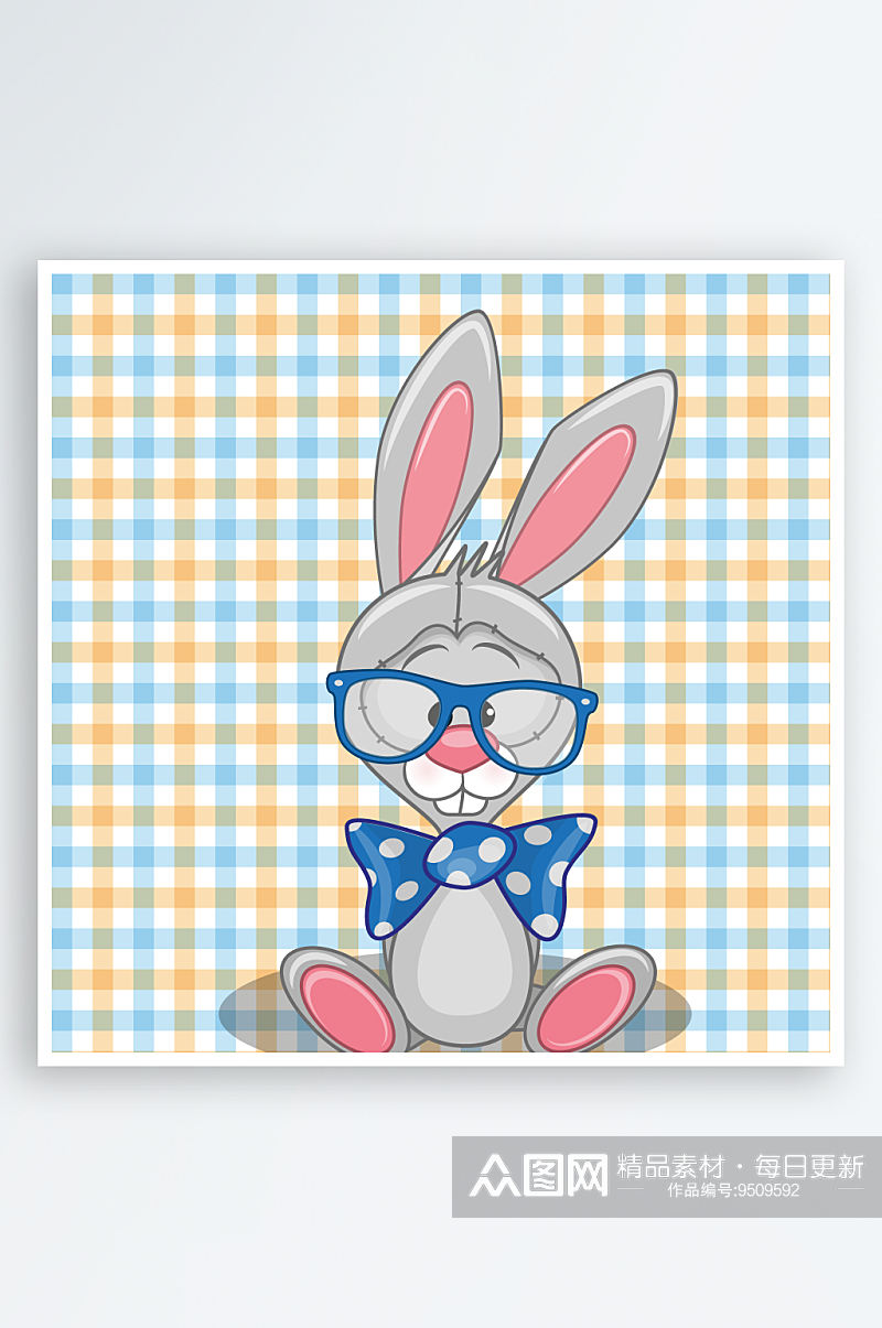 矢量卡通手绘戴眼镜兔子素材