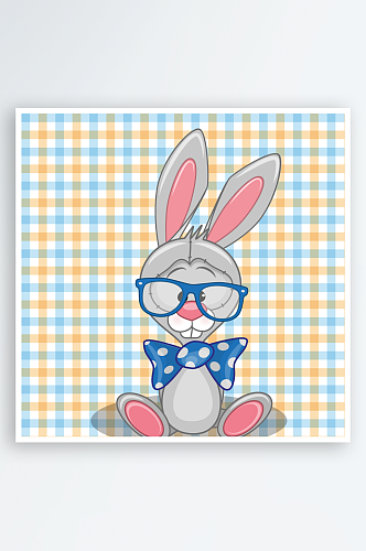 矢量卡通手绘戴眼镜兔子